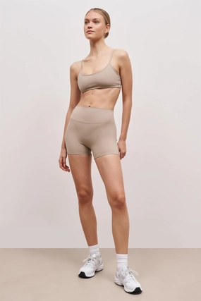 Base Sculpting Shorts - Taupe Soft Touch Fabric DoubleStitchedHem