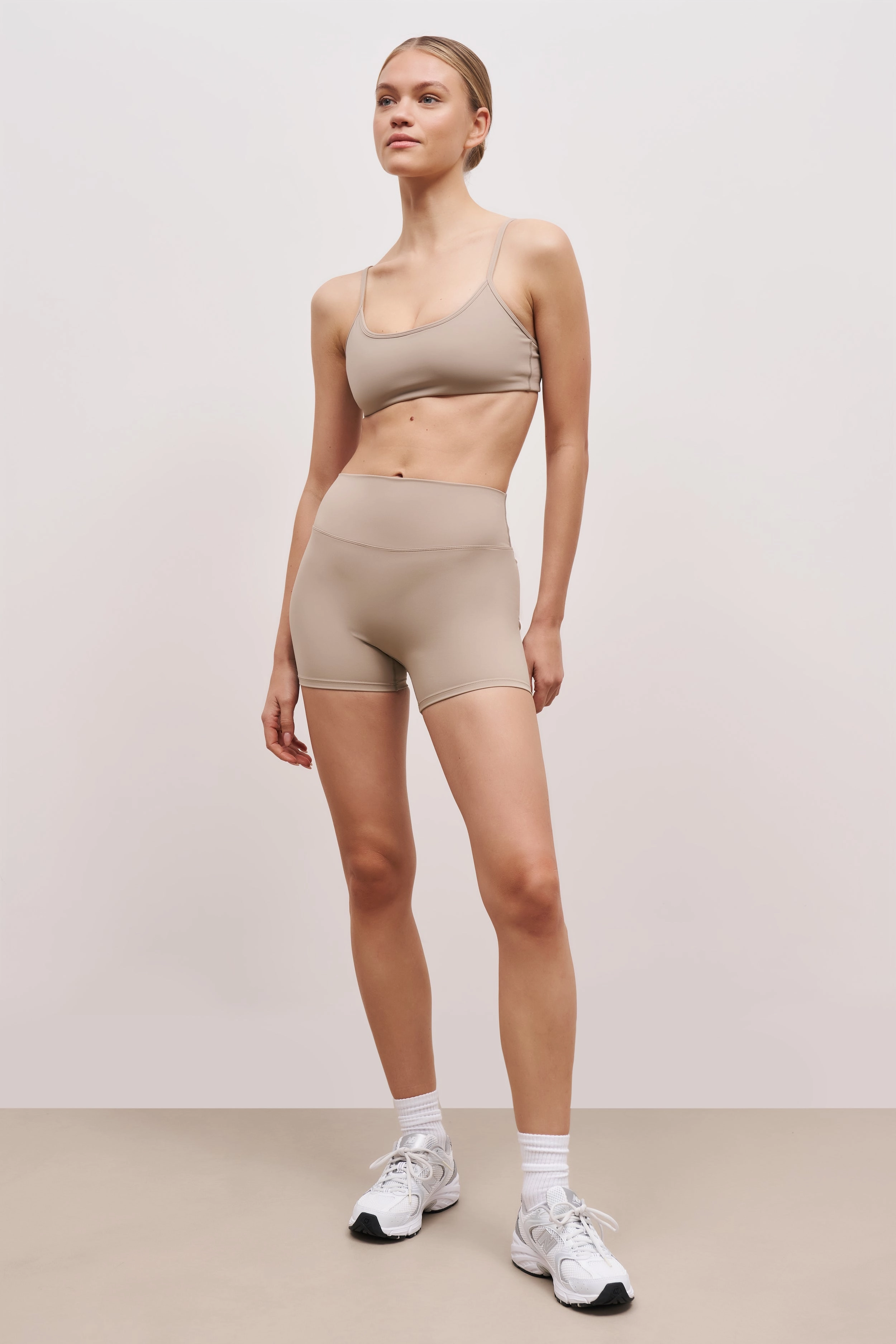 Base Sculpting Shorts - Taupe Soft Touch Fabric DoubleStitchedHem