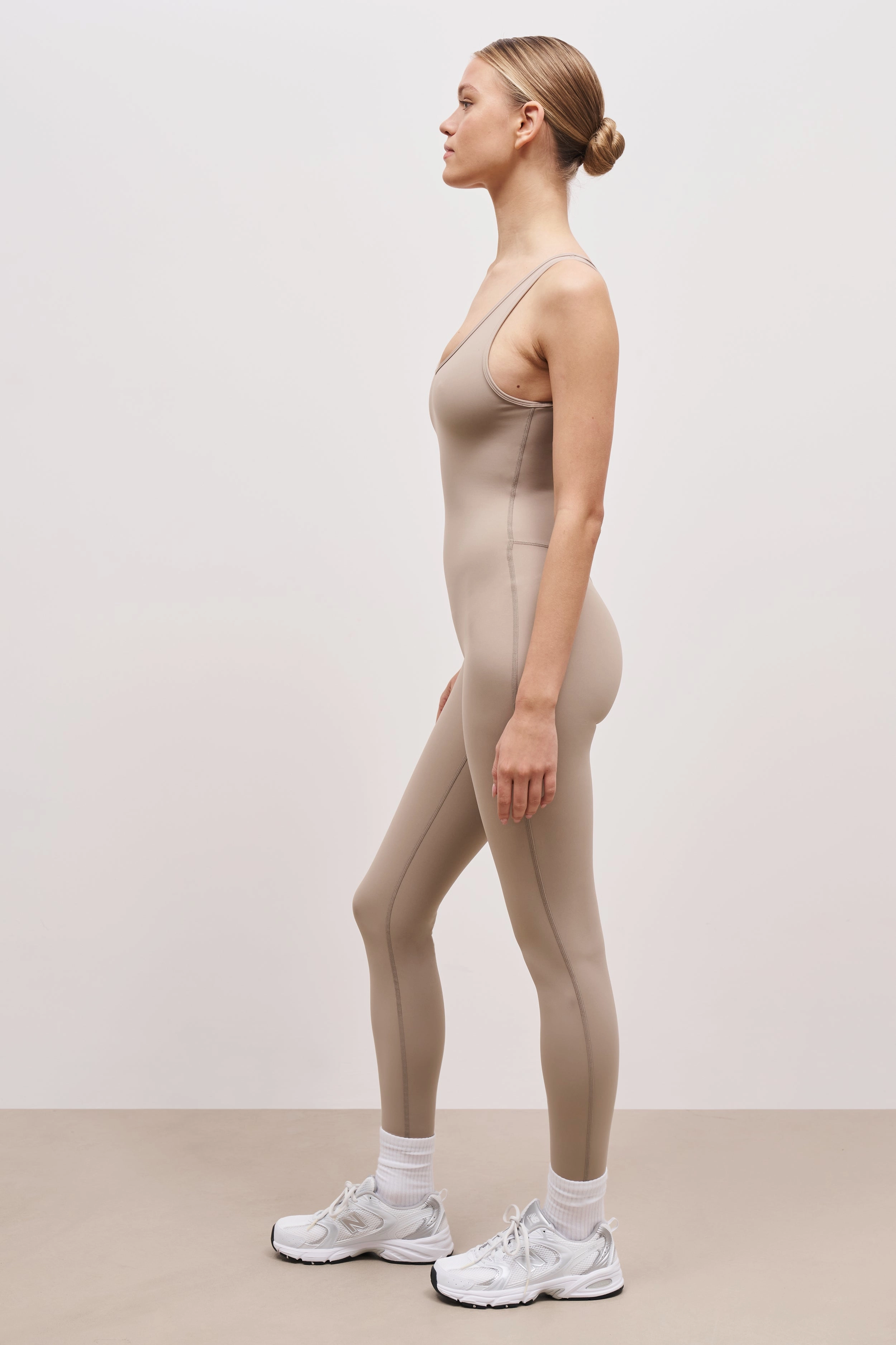 Garment Washed Finish Base Sculpting Tank Unitard - Taupe