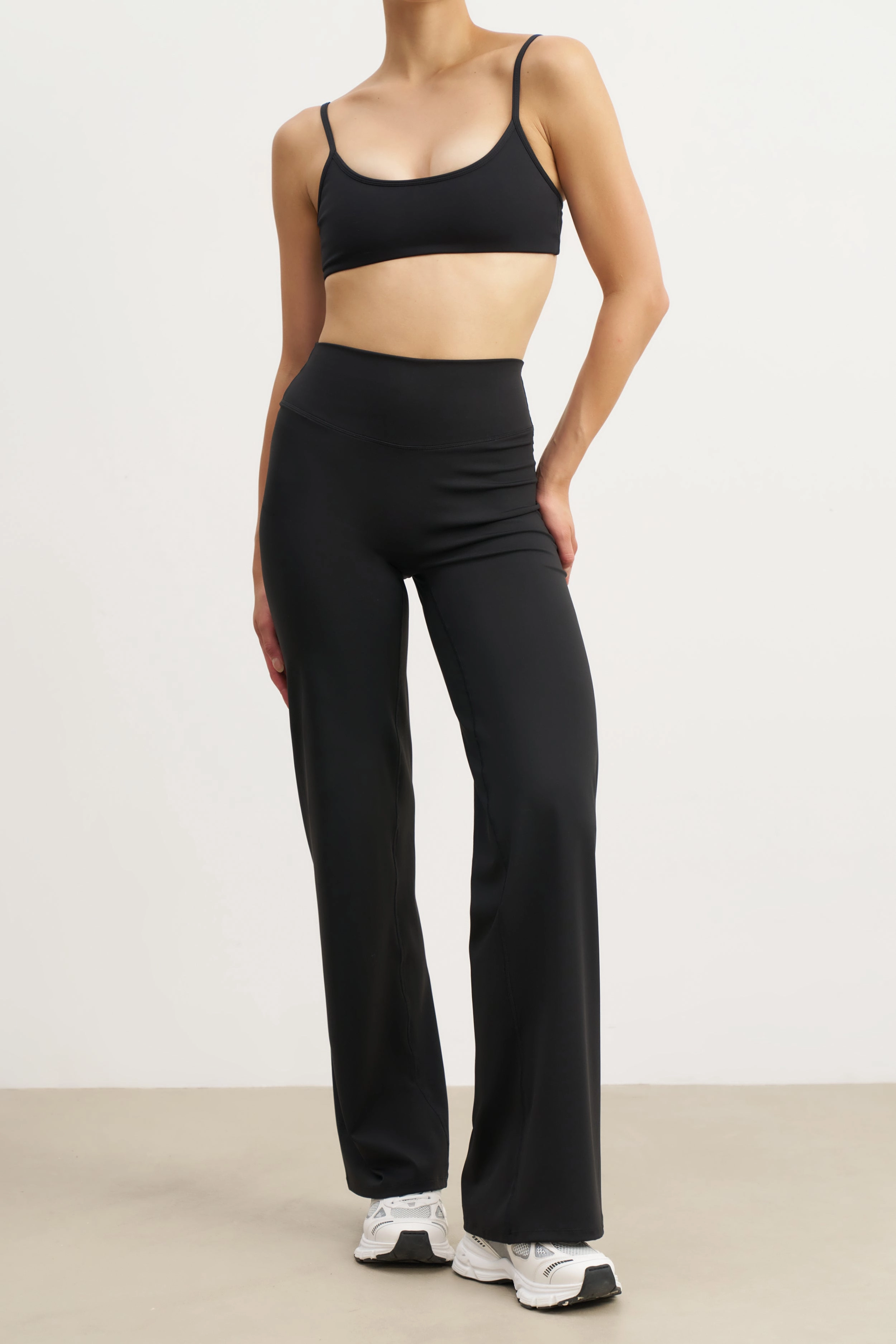 Base Sculpting Wide Leg Trousers - Black Cozy Wear HiddenZipper