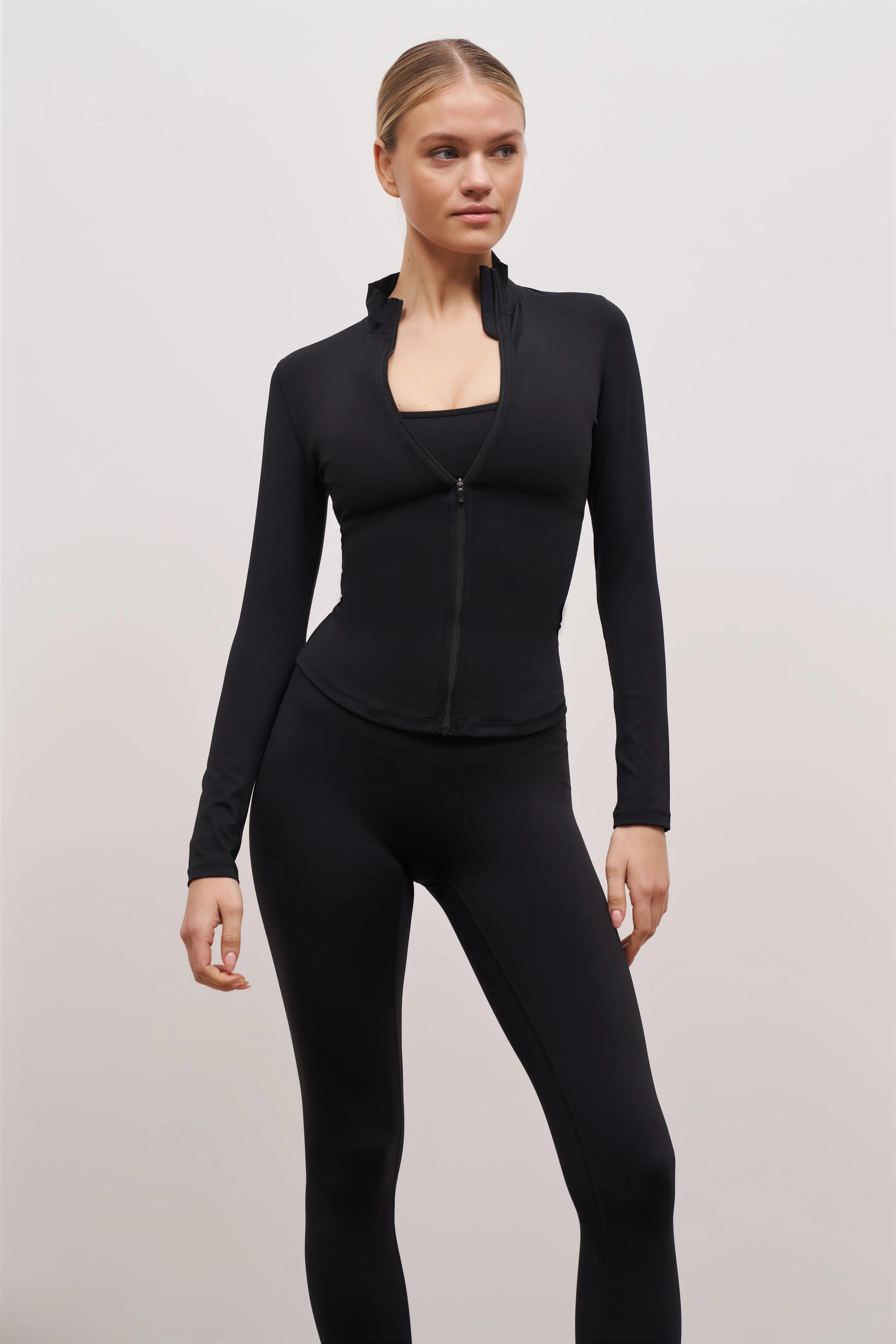 Bamboo Fiber Fabric Base Sculpting Zip Up Jacket - Black