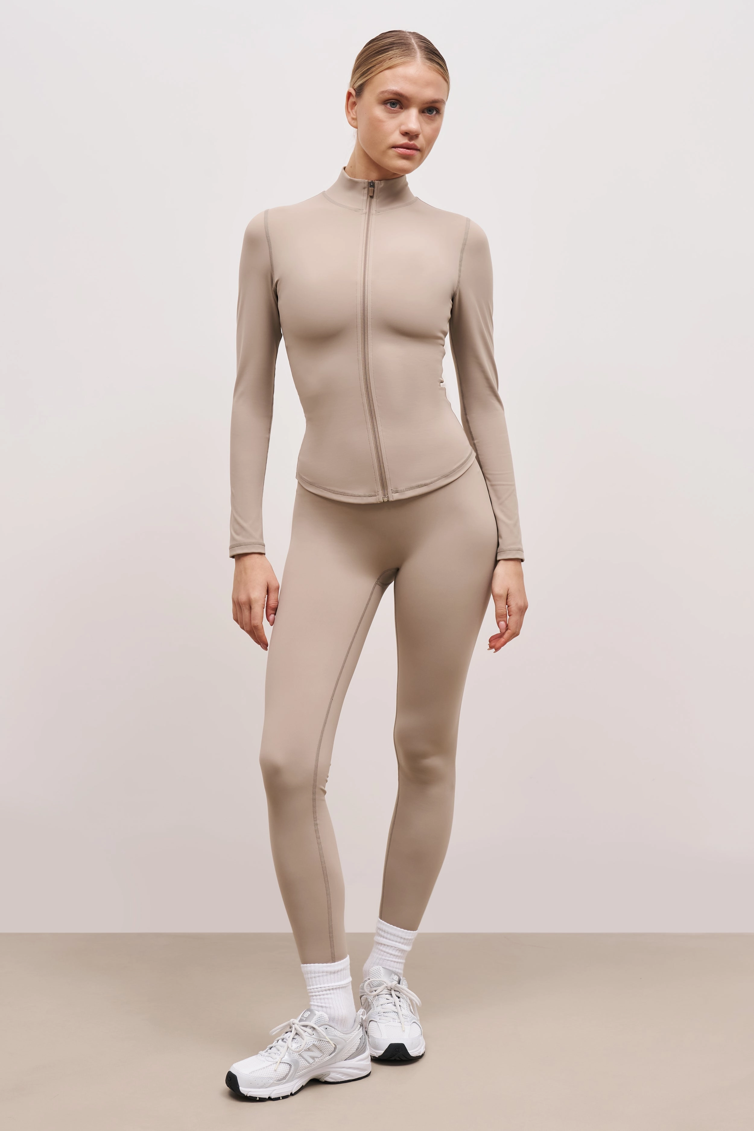 Base Sculpting Zip Up Jacket - Taupe StaticResistantFabric MoistureWicking