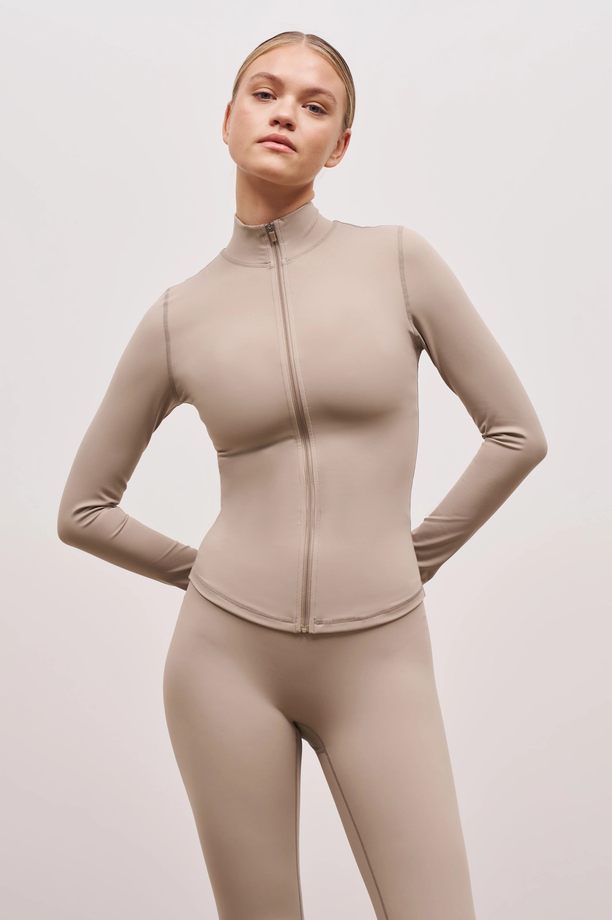 Base Sculpting Zip Up Jacket - Taupe PlushLining NonRestrictiveSilhouette