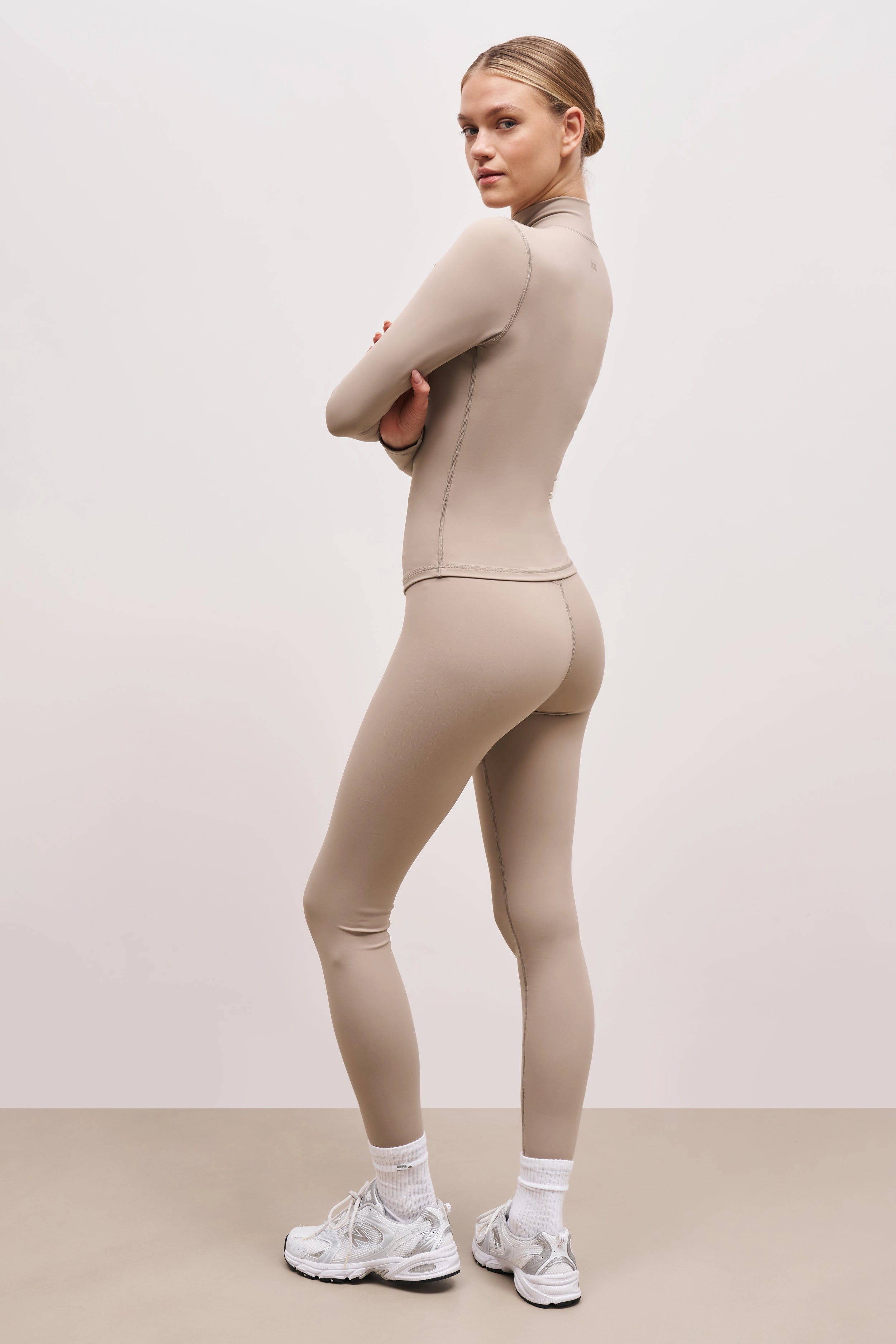 Base Sculpting Zip Up Jacket - Taupe High Thread Count Cotton Quick Access Pockets