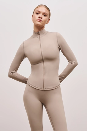 Base Sculpting Zip Up Jacket - Taupe PlushLining NonRestrictiveSilhouette