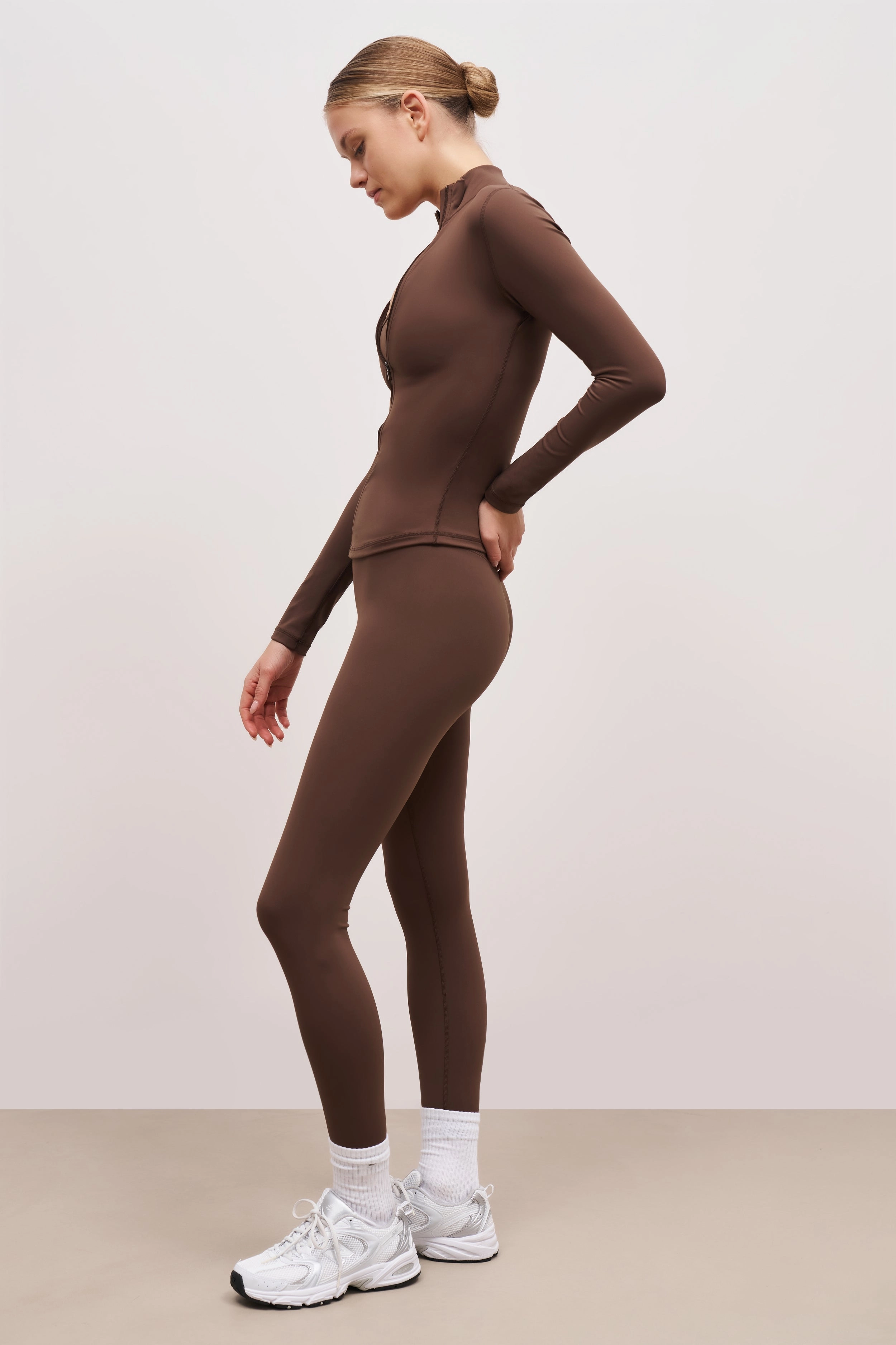 Base Sculpting Zip Up Jacket - Truffle Adjustable Hem Toggles