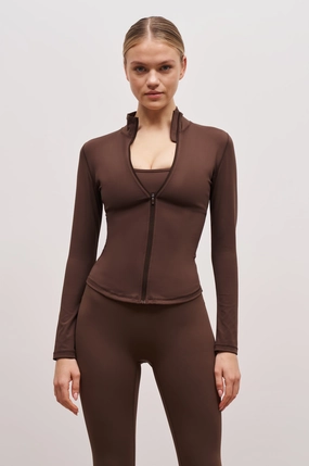 Base Sculpting Zip Up Jacket - Truffle OdorResistant Fabric RelaxedNeckline