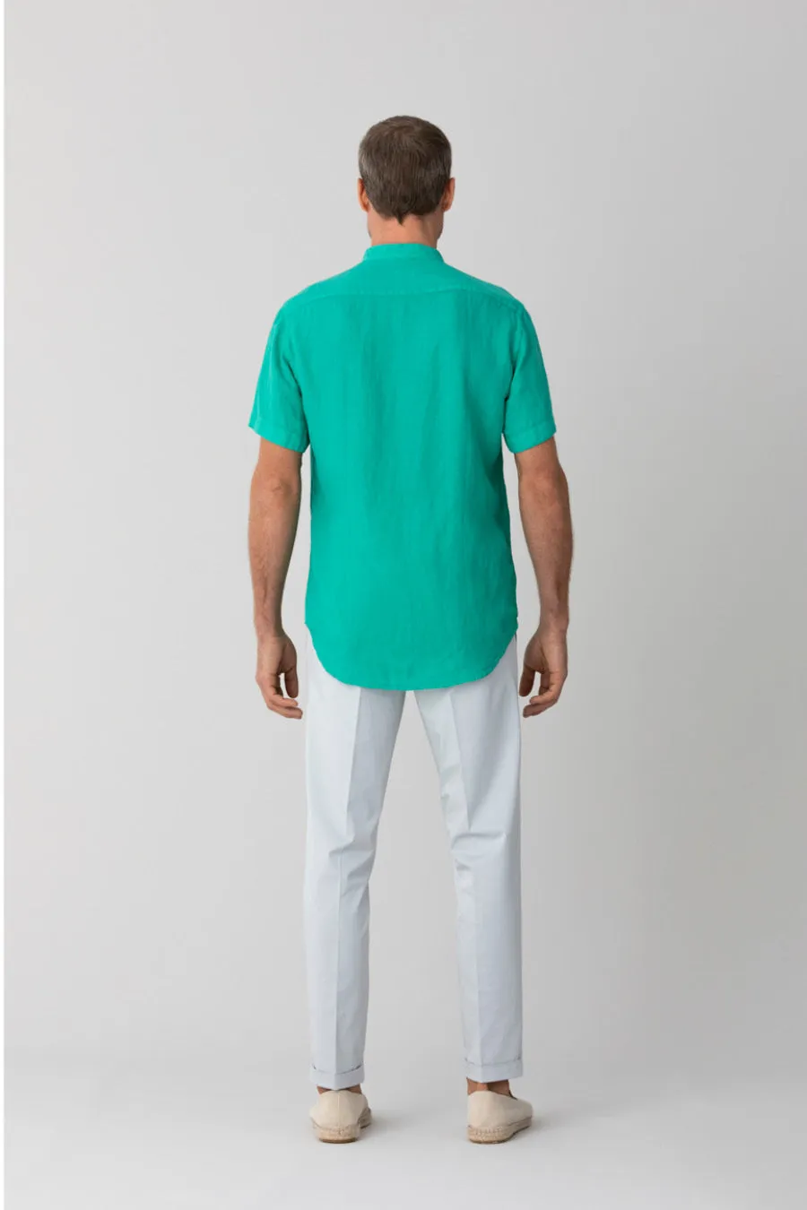 basic linen shirt mao collar green