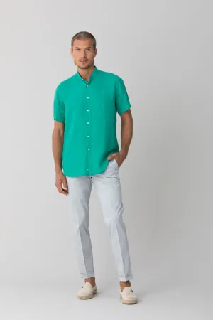 basic linen shirt mao collar green
