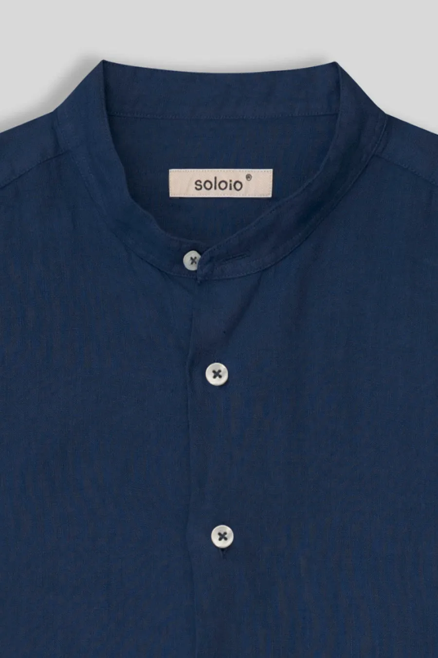 basic linen shirt mao collar navy