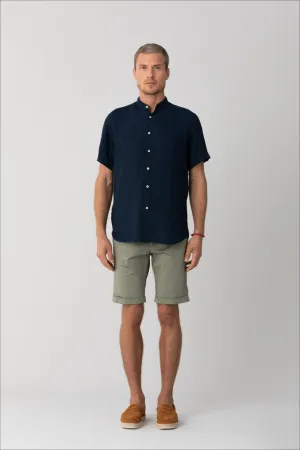 basic linen shirt mao collar navy