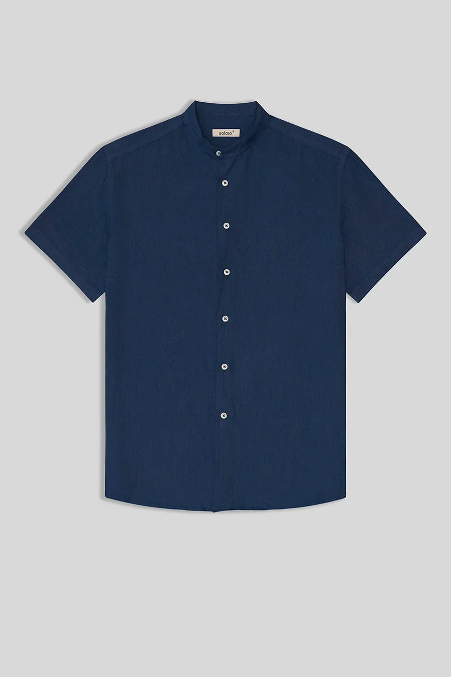 basic linen shirt mao collar navy
