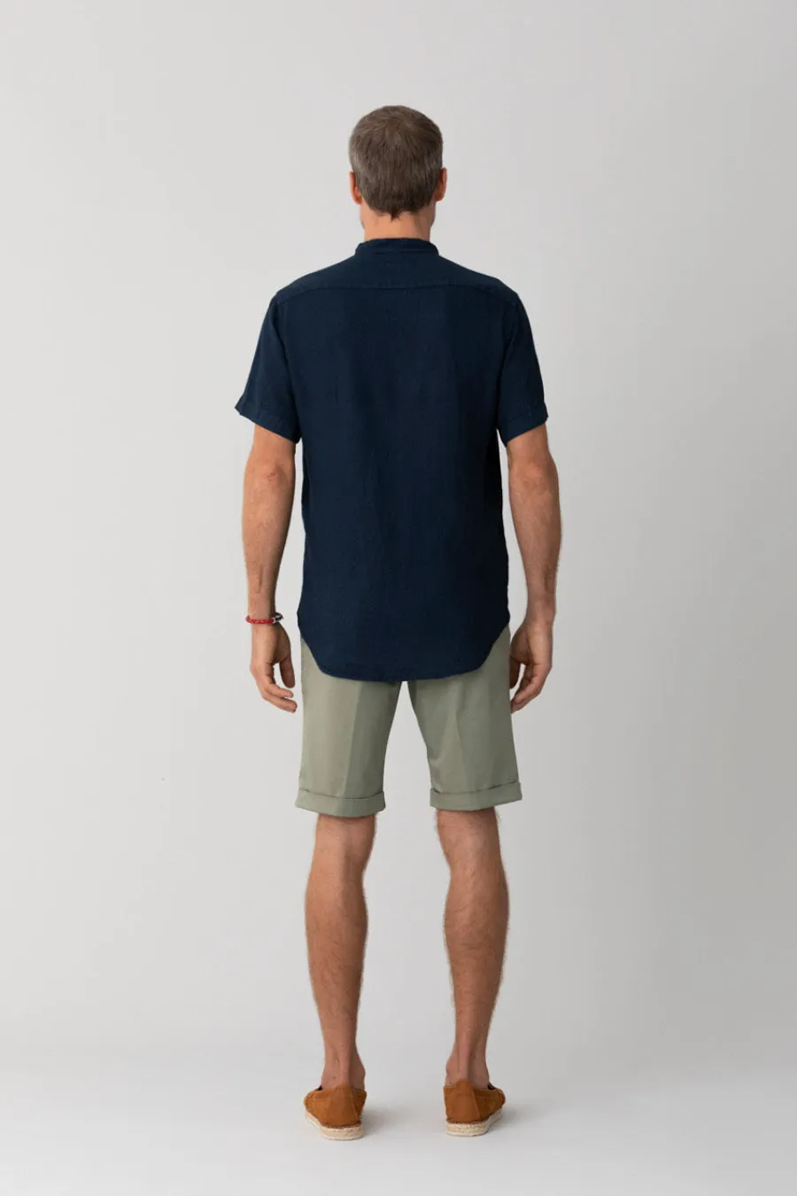 basic linen shirt mao collar navy