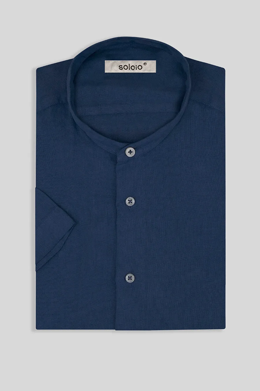 basic linen shirt mao collar navy