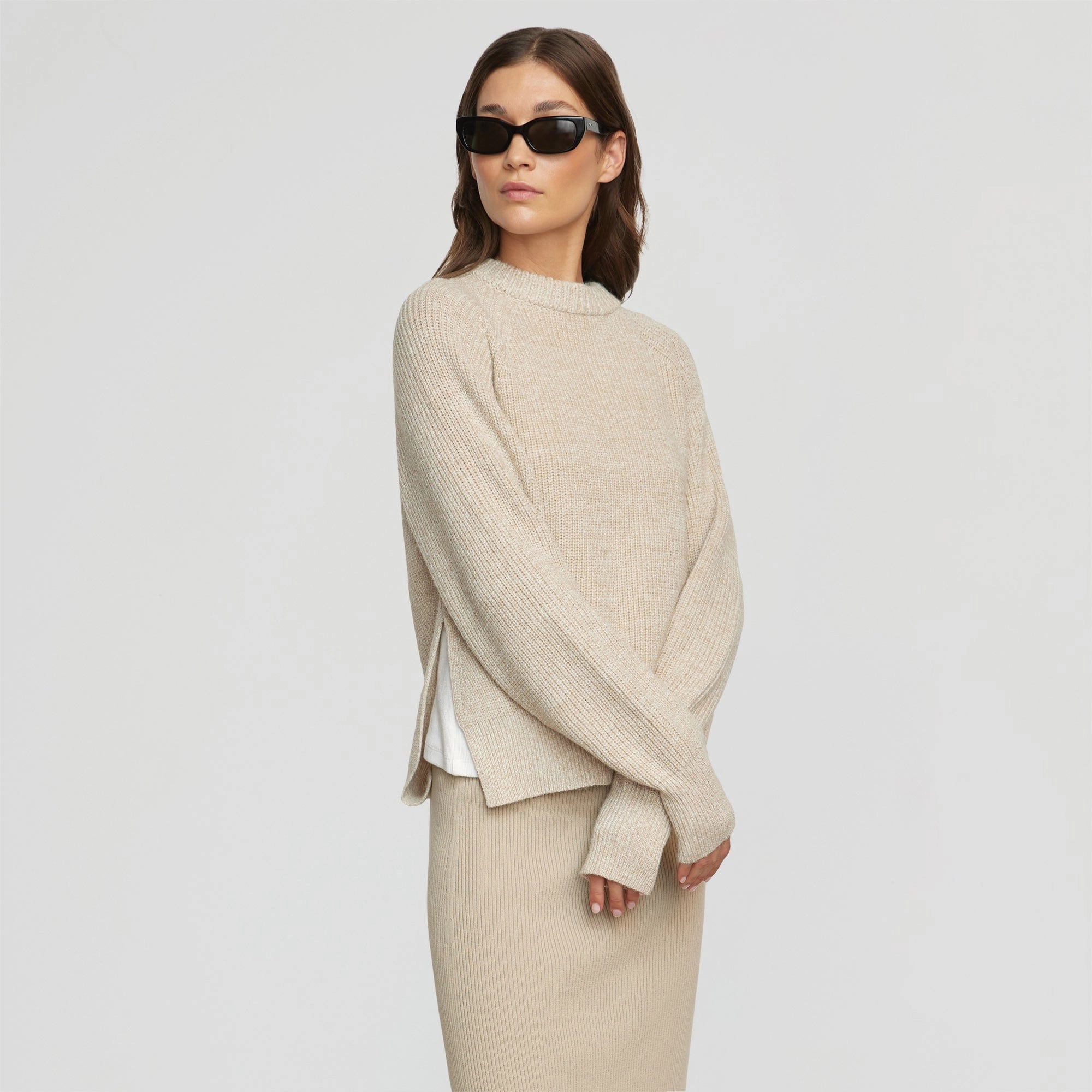Roya Marled Boyfriend Sweater Knit Comfort Wear Stretchy Waistband