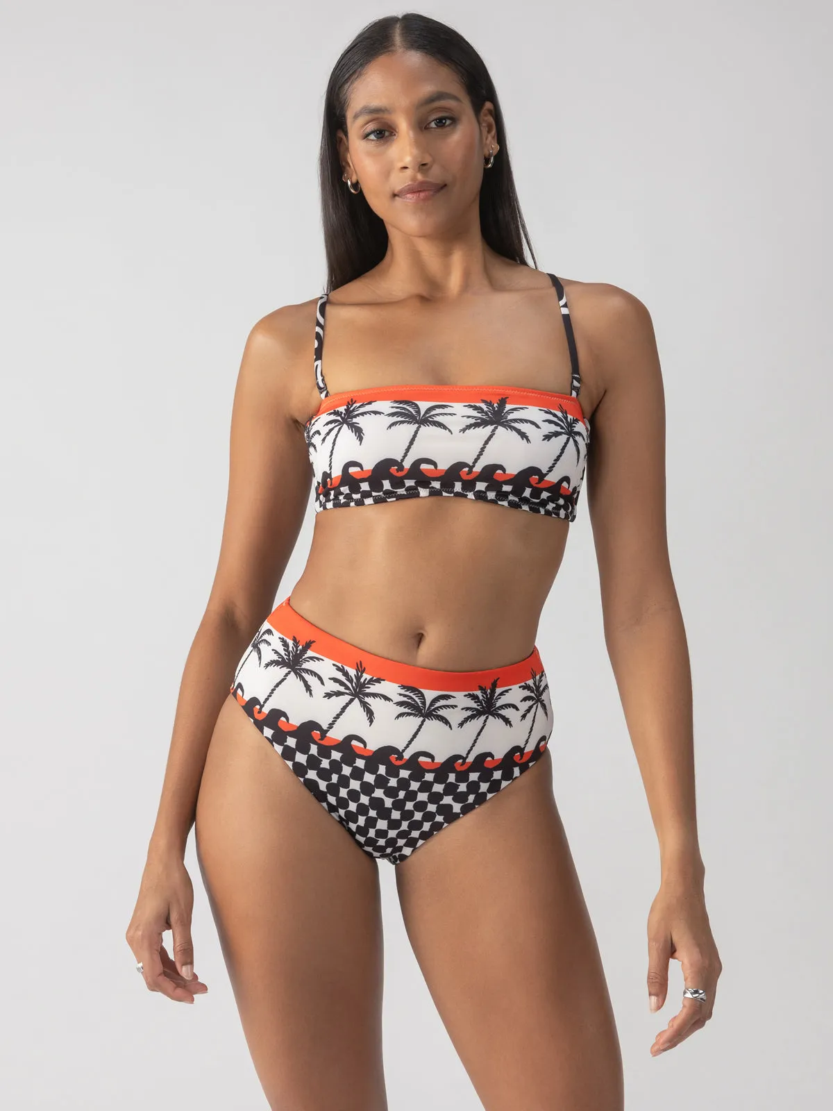 Beach Conversations Reversible High Rise Bikini Bottom Black Durable Color Retention BreathableFabricTech