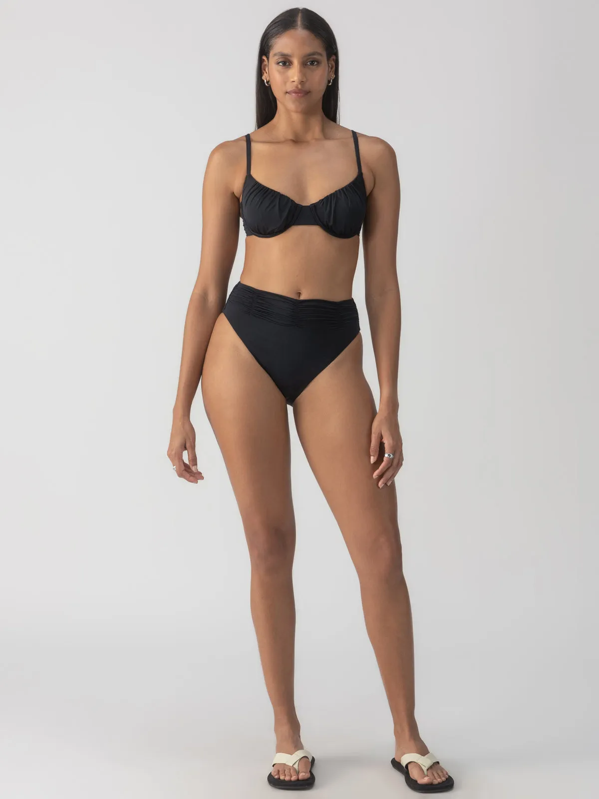 Beach Goddess Excess Shirr Cup Bikini Top Black Flexible Ribbing