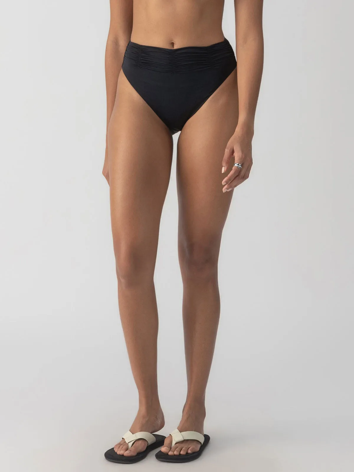 Beach Goddess Excess Shirr Waist Bikini Bottom Black Breathable Design RaglanSleeve