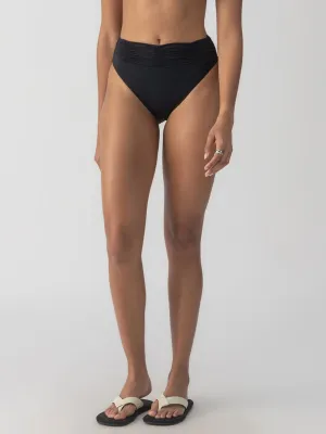 Beach Goddess Excess Shirr Waist Bikini Bottom Black Unlined Design Airflow Mesh Lining