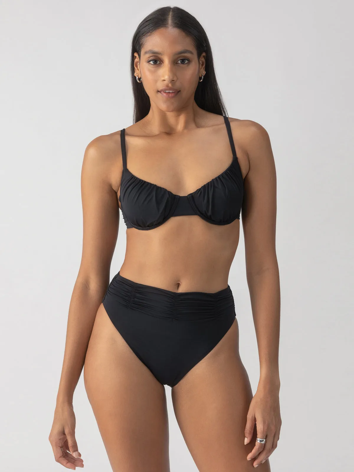 Beach Goddess Excess Shirr Waist Bikini Bottom Black NoiseReduciting Zipper Warm Hoodie