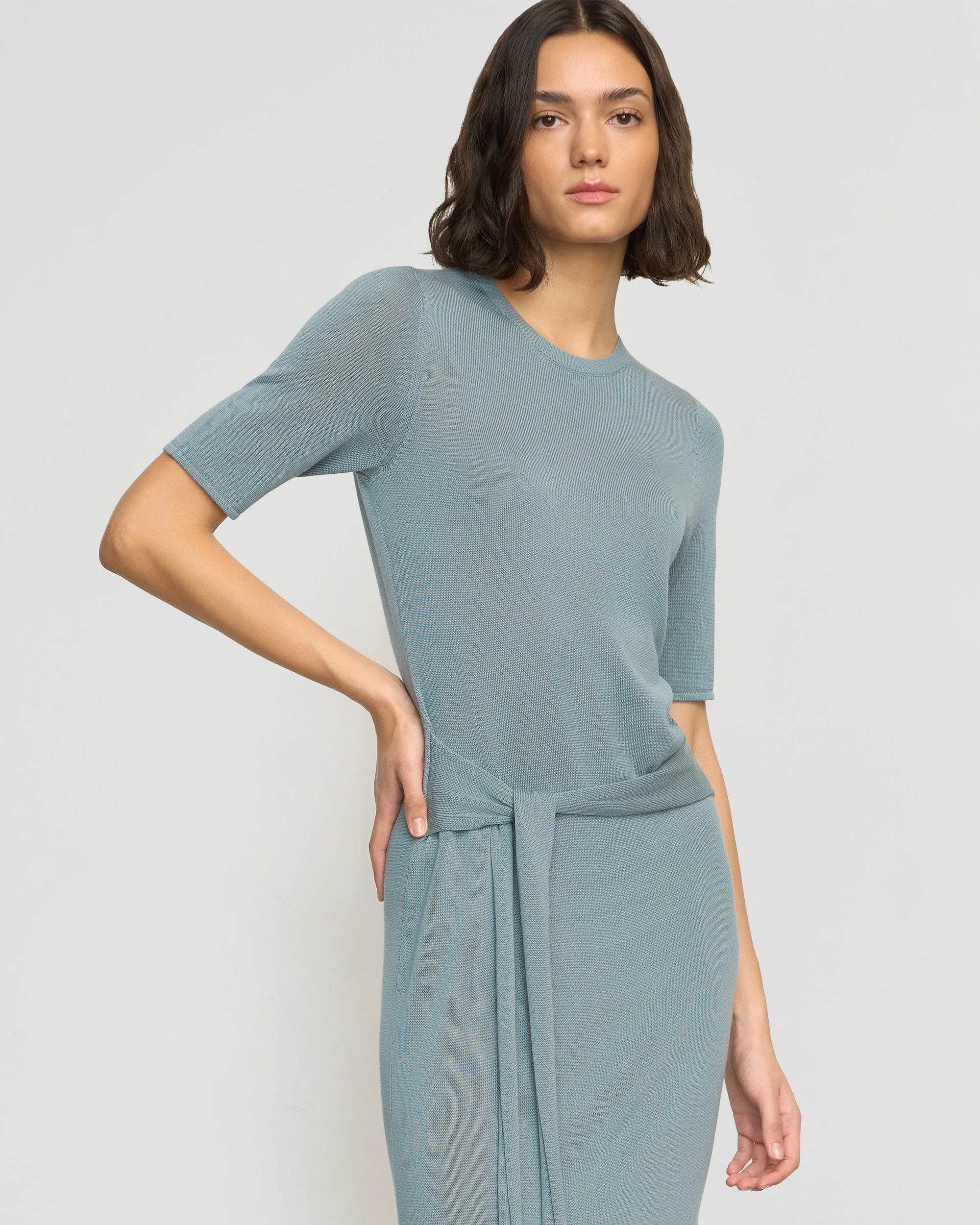 Larkyn Tie-Front Semi-Sheer Tencel-Wool Dress Gentle Stitch