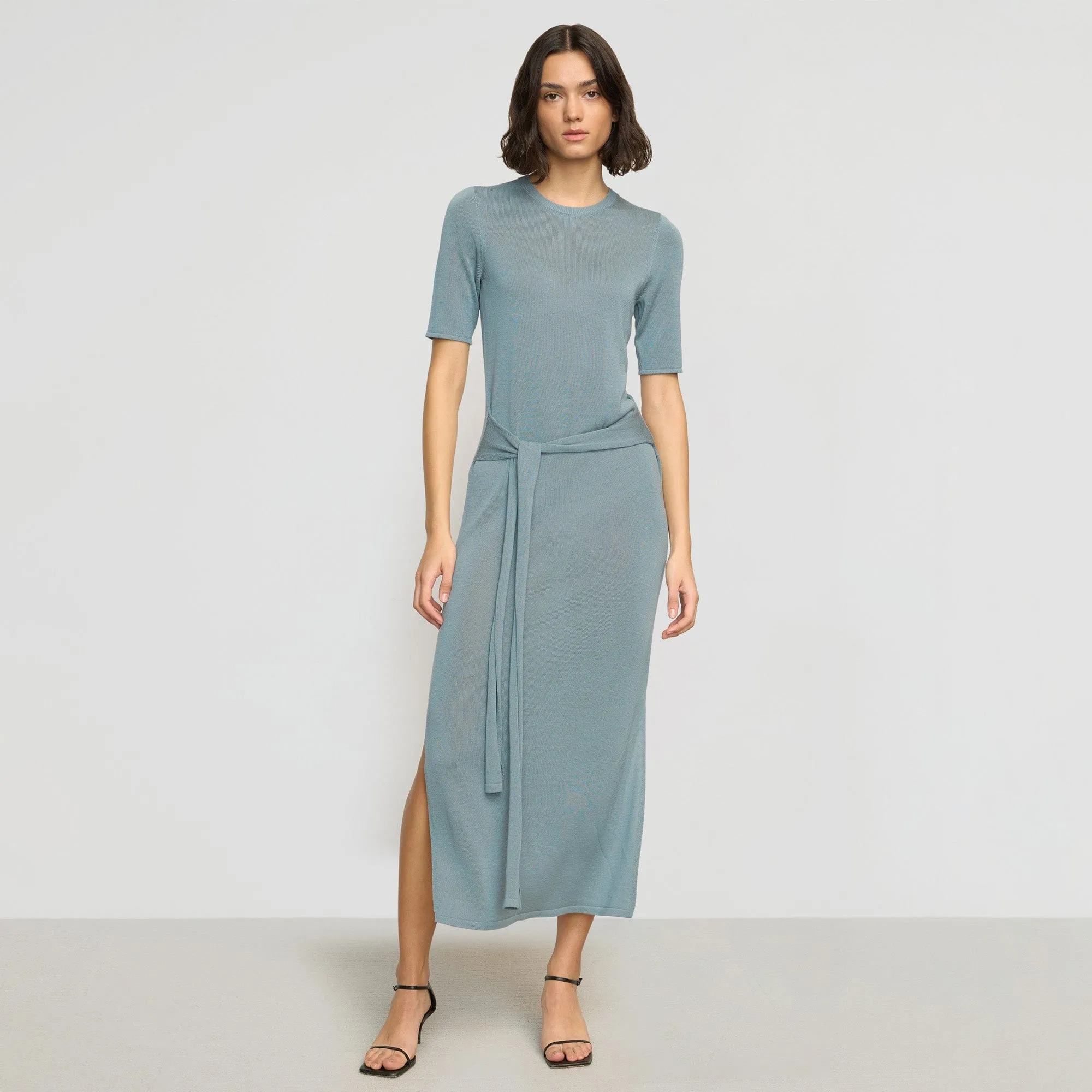 Low Key Airy Fabric Larkyn Tie-Front Semi-Sheer Tencel-Wool Dress