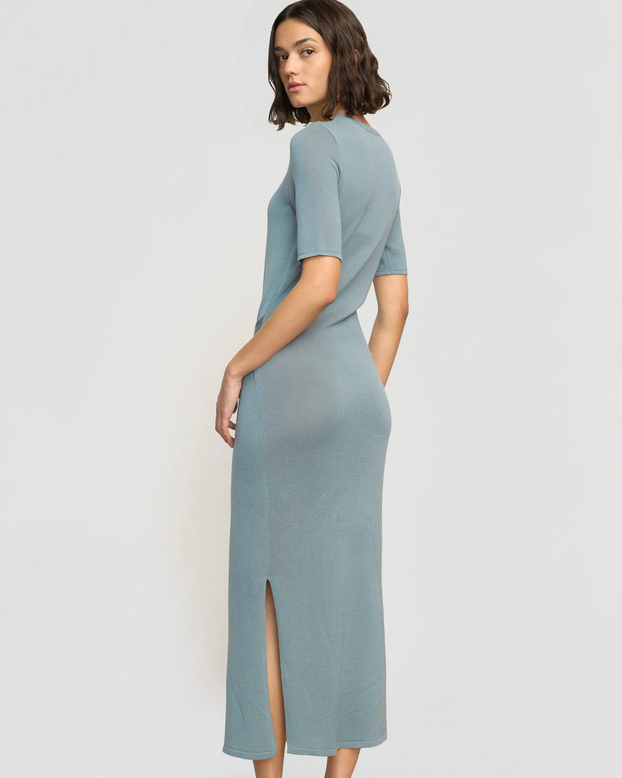 Larkyn Tie-Front Semi-Sheer Tencel-Wool Dress Balanced Lines