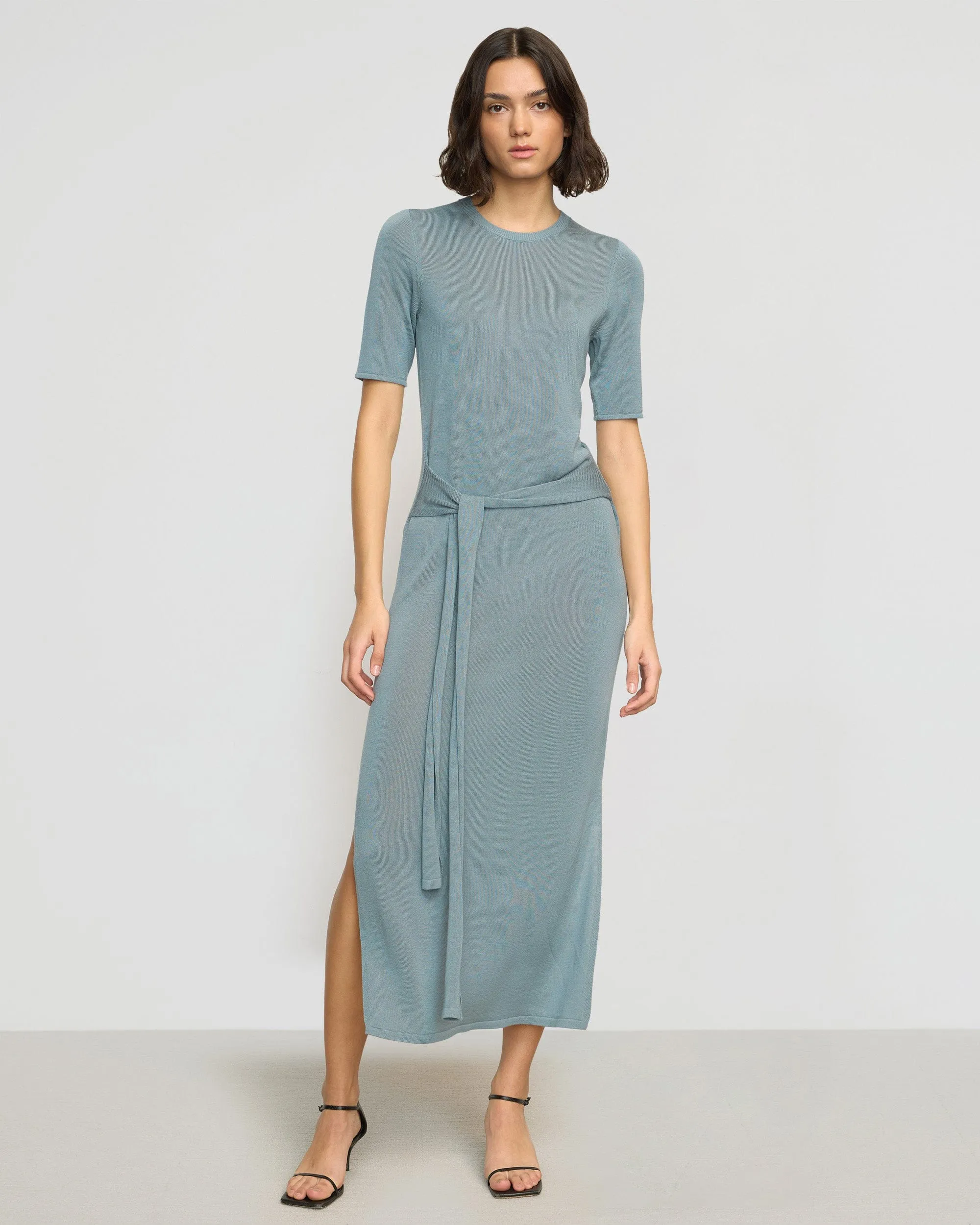 Larkyn Tie-Front Semi-Sheer Tencel-Wool Dress Versatile Comfort Wear