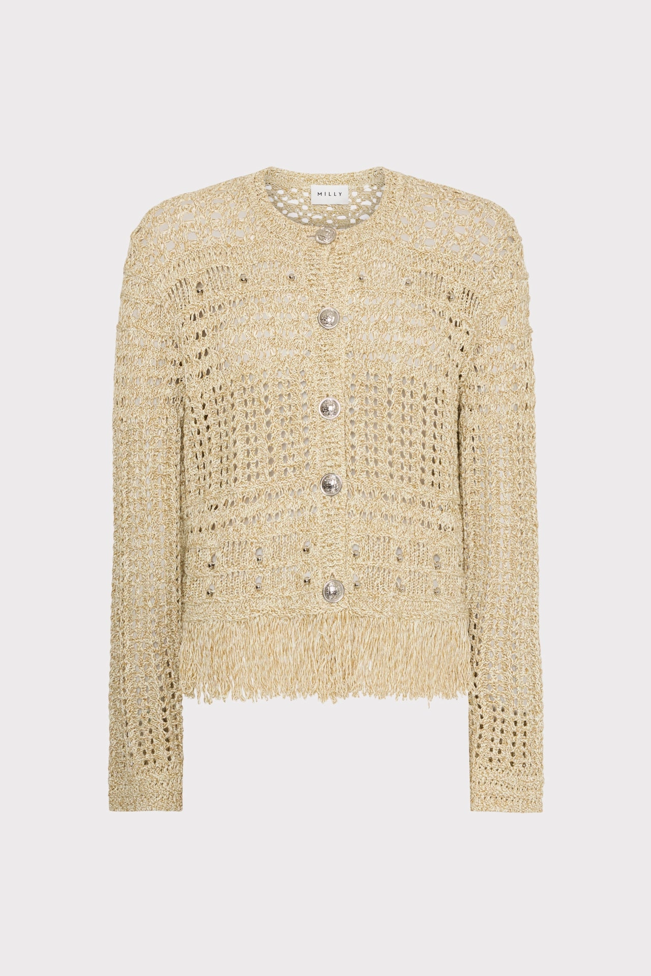 Beaded Fringe Knit Cardigan Elastic Seamless Design MoistureWicking Fabric