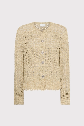 Quick Dressing Beaded Fringe Knit Cardigan