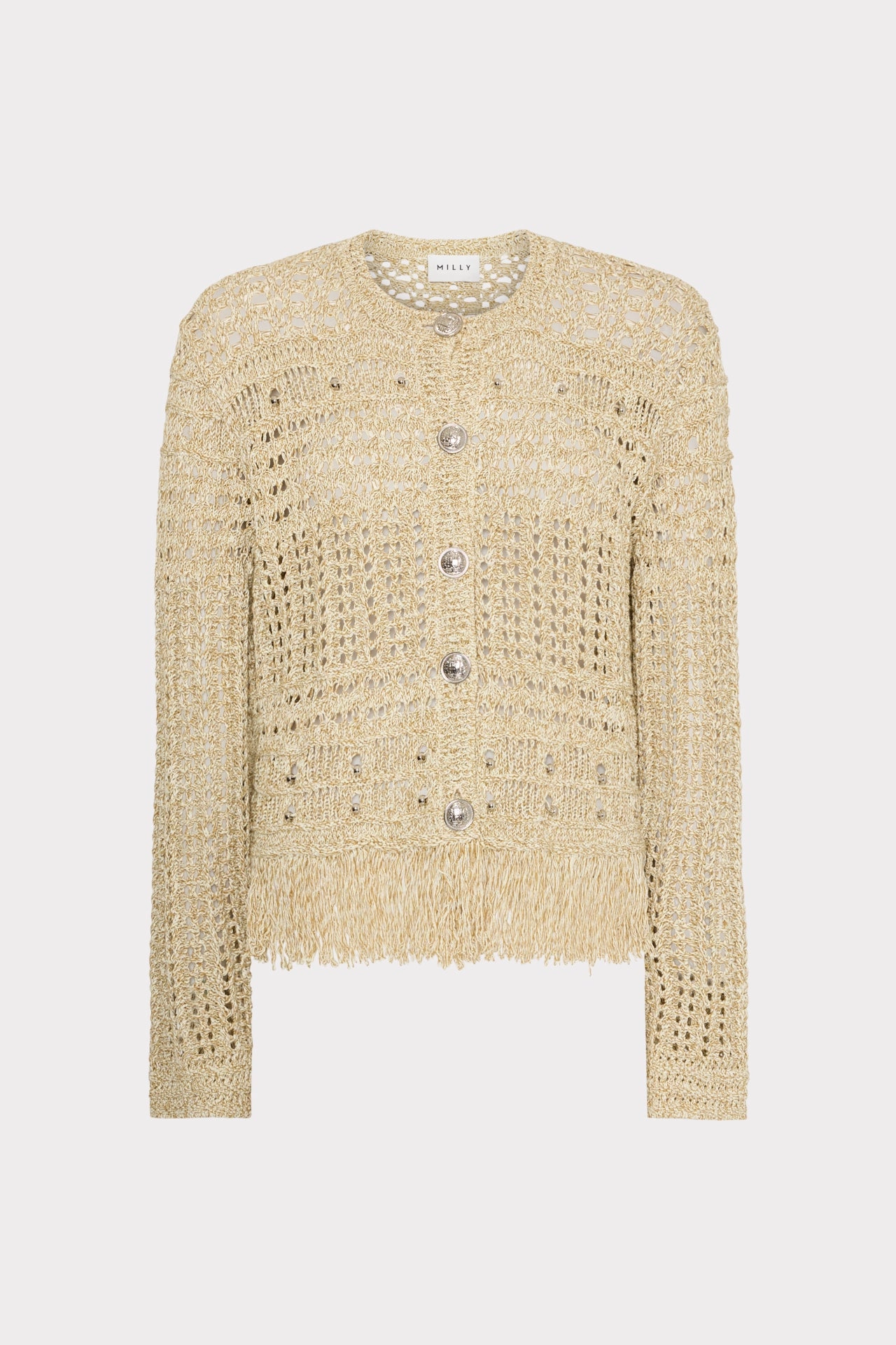 Beaded Fringe Knit Cardigan Durable Stitching Inner Layer