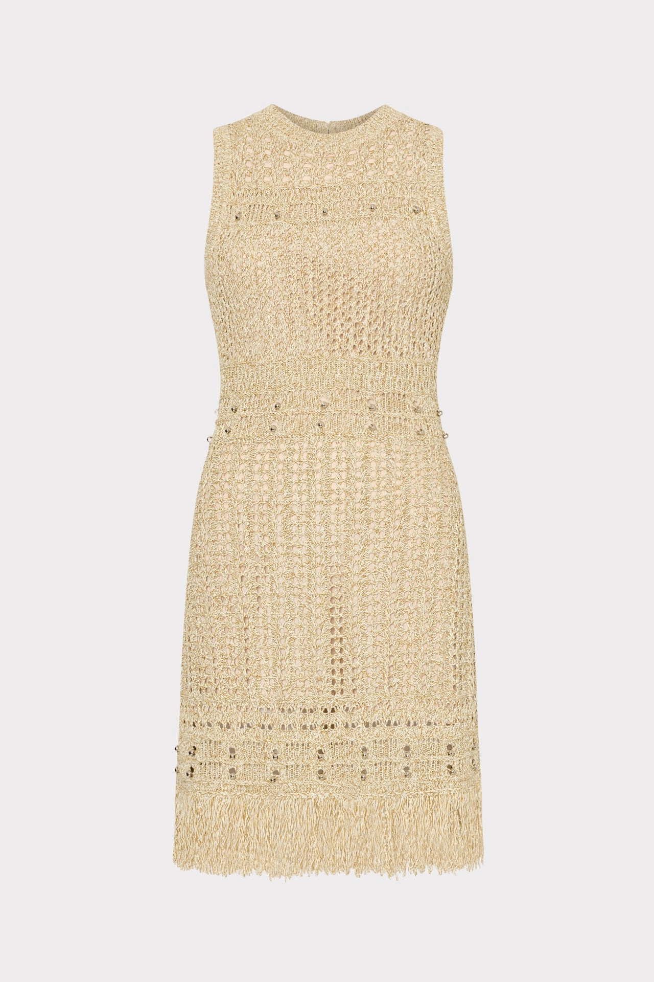 Circular Knit Beaded Fringe Knit Mini Dress
