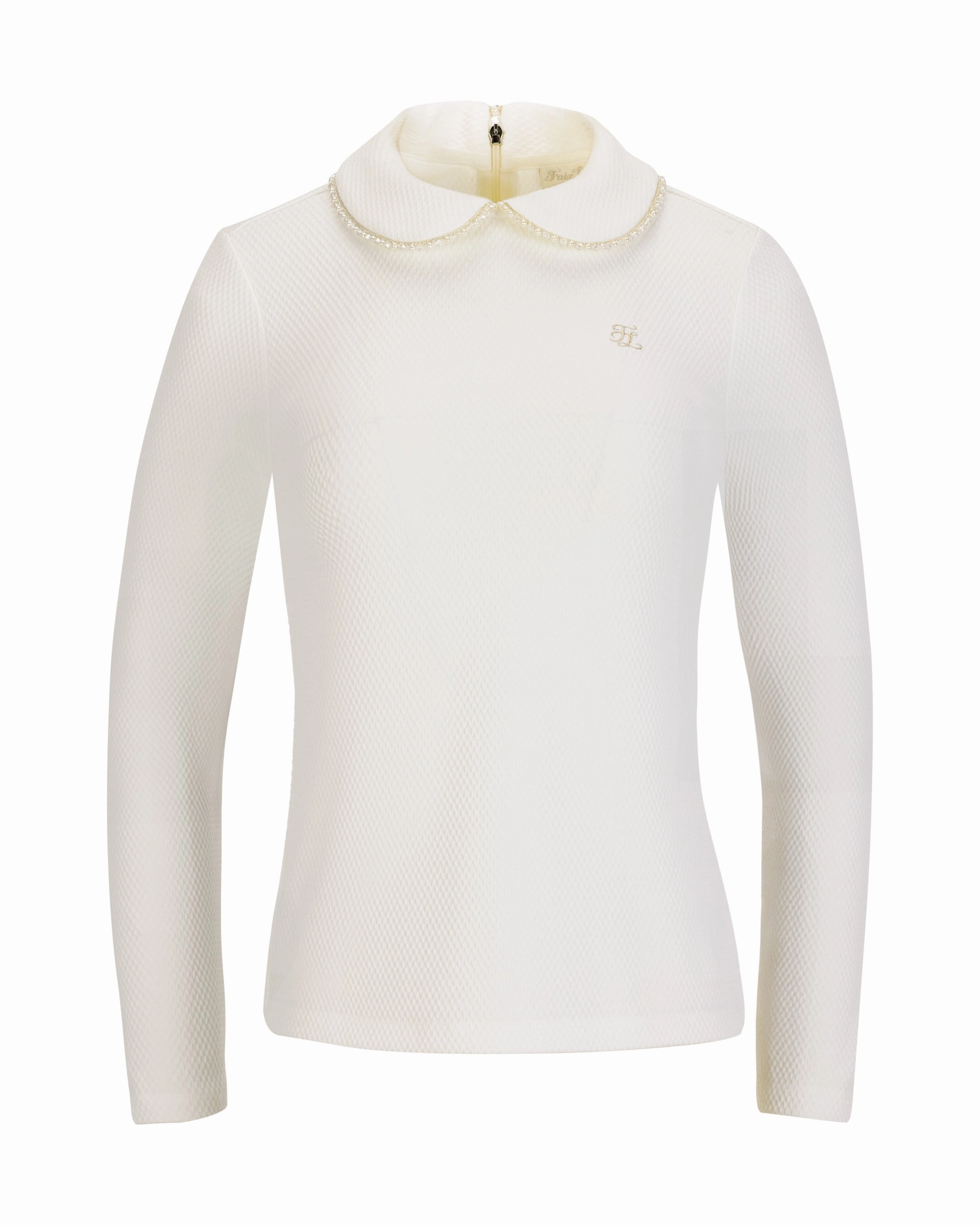 Beaded round collar T-shirt - Ivory WrinkleResistantWeave