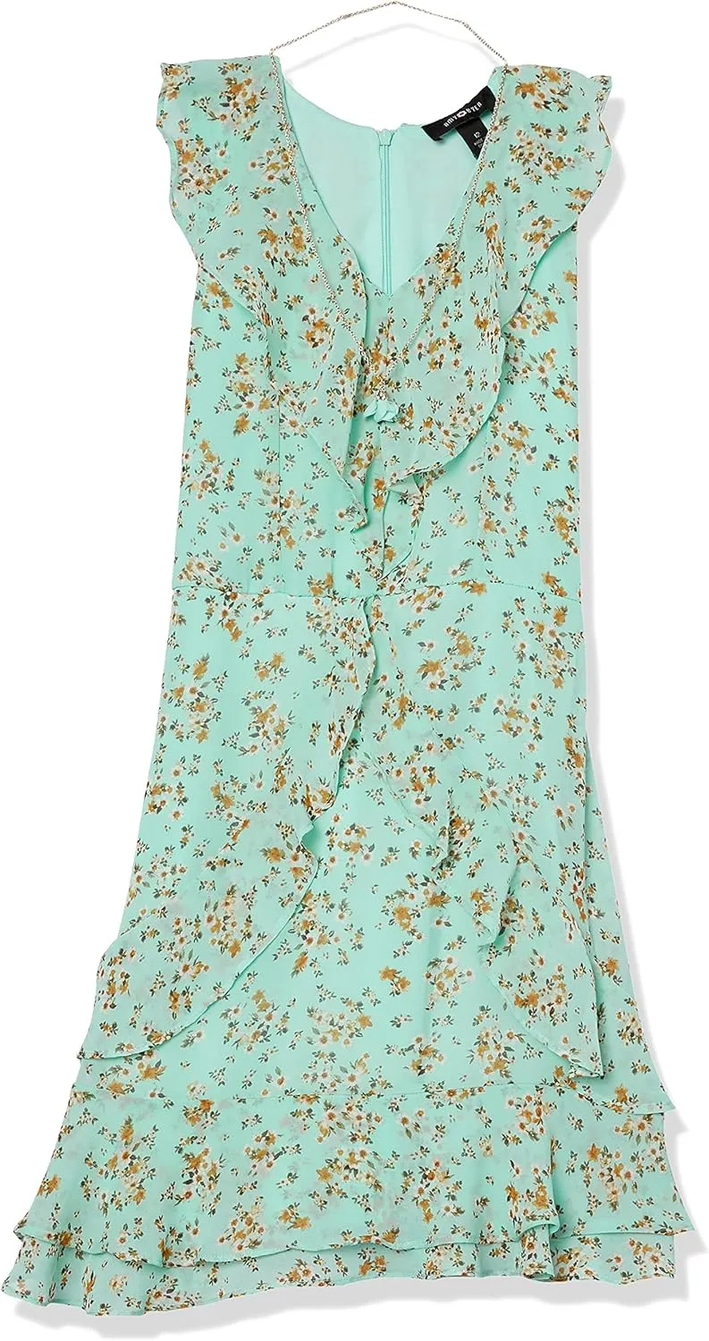 Beautees Girls' Sleeveless Fit and Flare Ruffled Dress