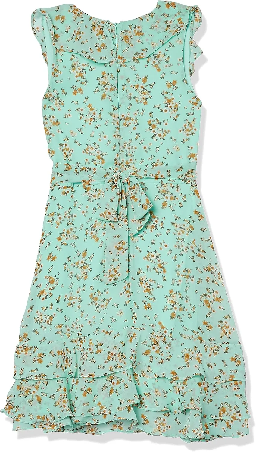 Beautees Girls' Sleeveless Fit and Flare Ruffled Dress