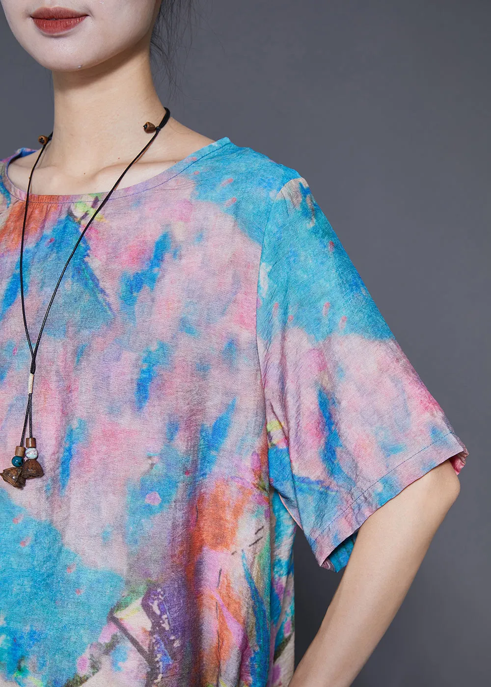 Beautiful Blue Butterfly Tie Dye Linen Silk Two Piece Set Outfits Summer LY6867