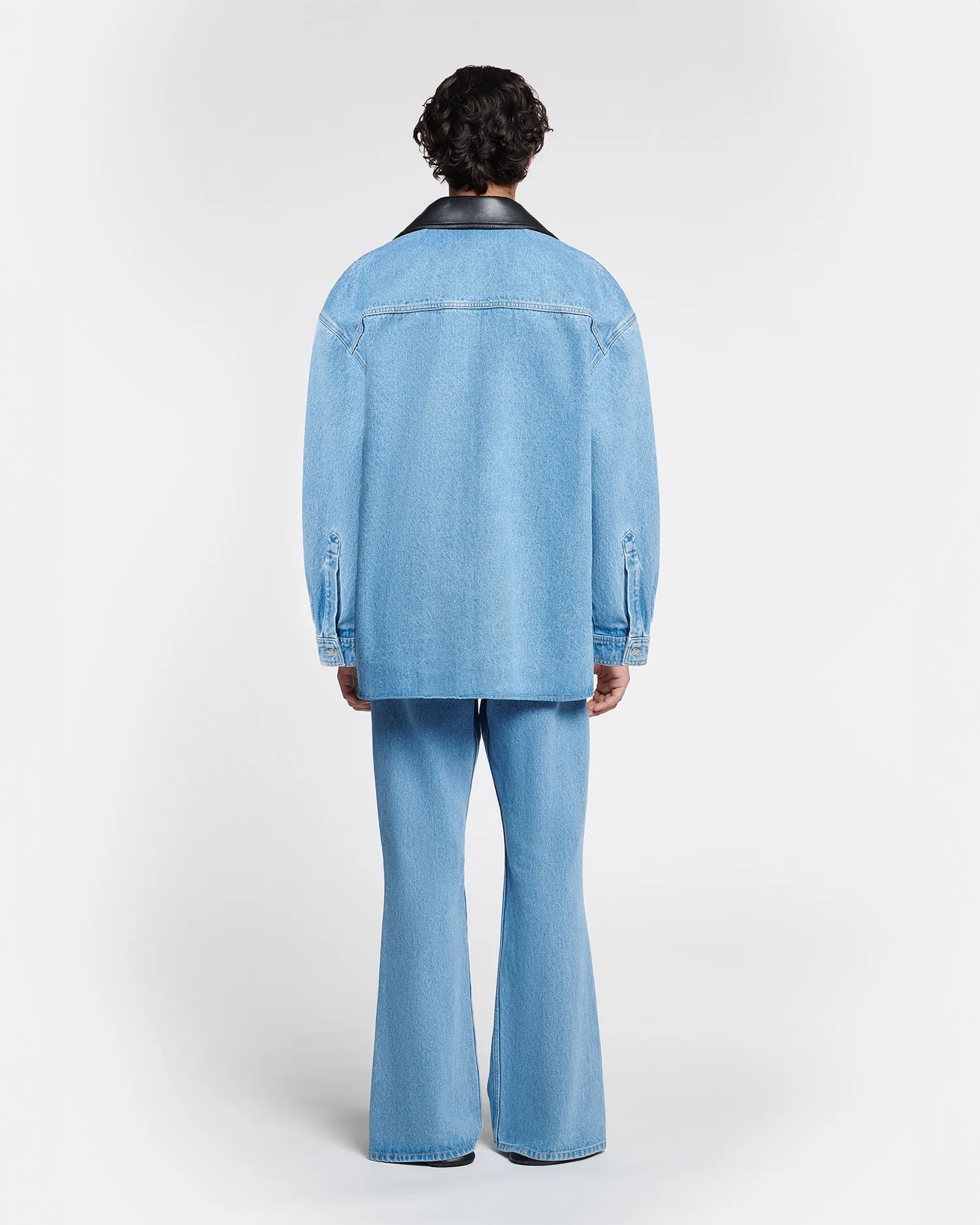 QuickAdjustStraps Beaux - Leather-Trimmed Denim Shirt - Mid Blue