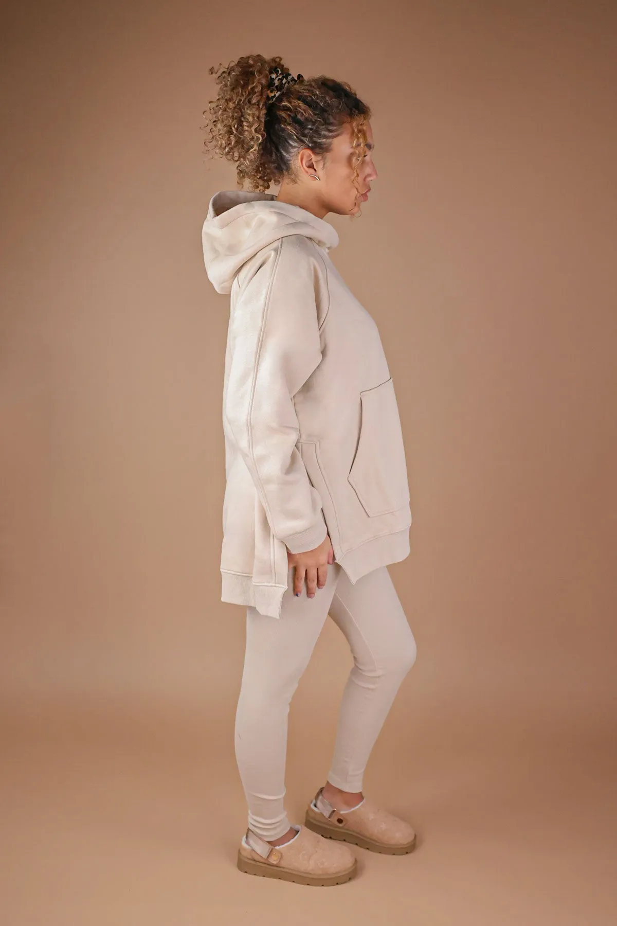Beige Oversized Hoodie and Leggings Set