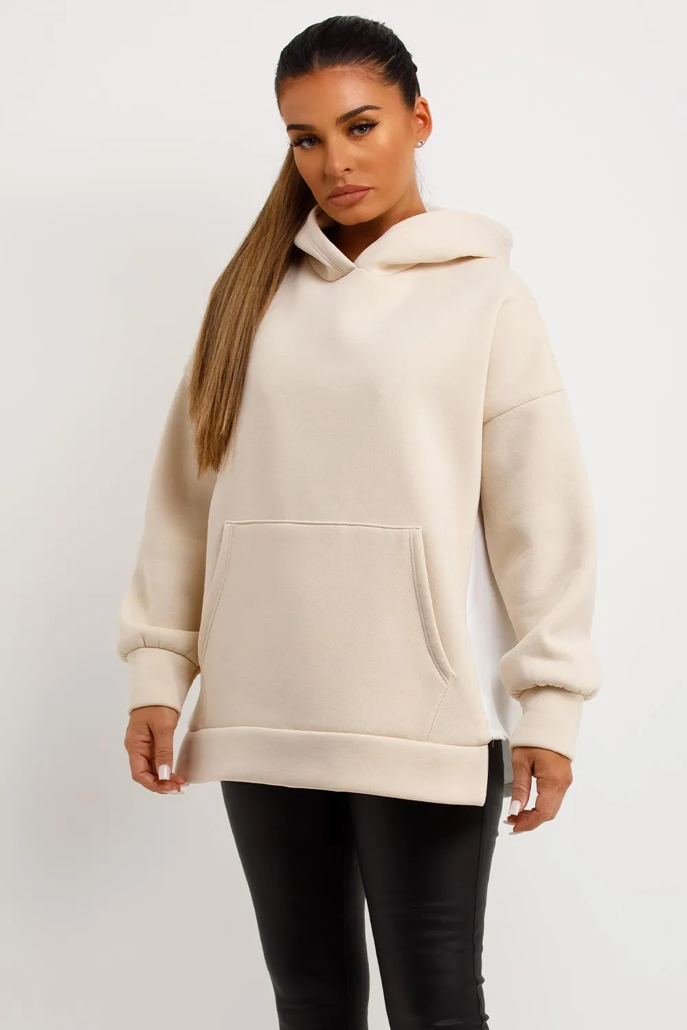 Beige Oversized Hoodie With Contrast Back
