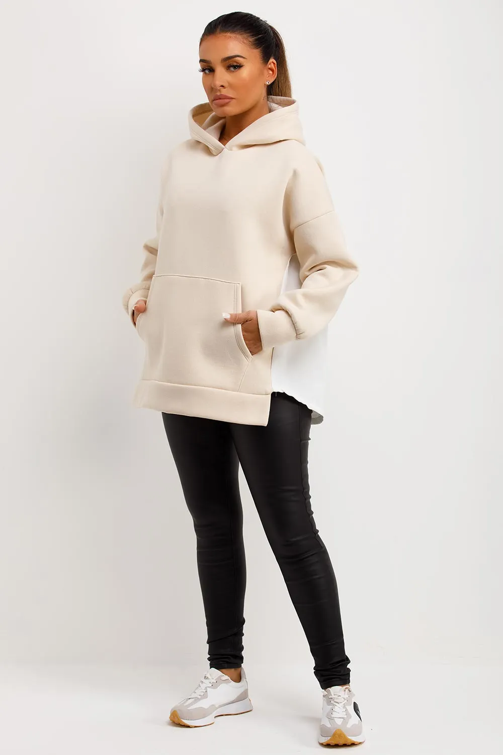 Beige Oversized Hoodie With Contrast Back