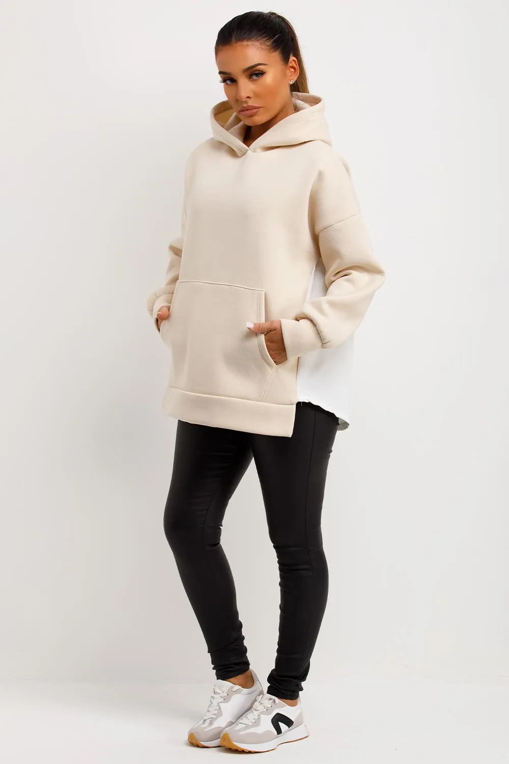 Beige Oversized Hoodie With Contrast Back
