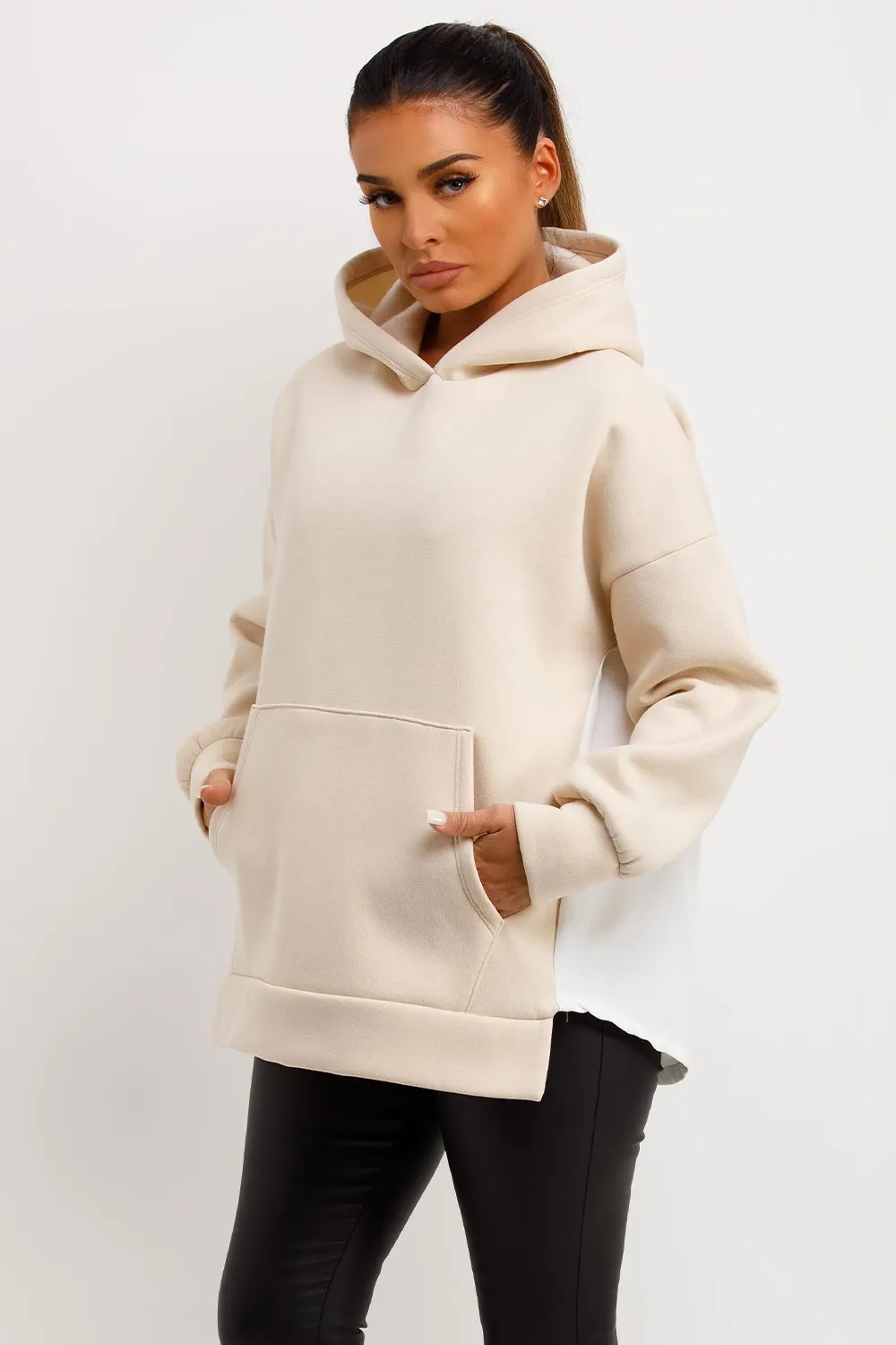 Beige Oversized Hoodie With Contrast Back