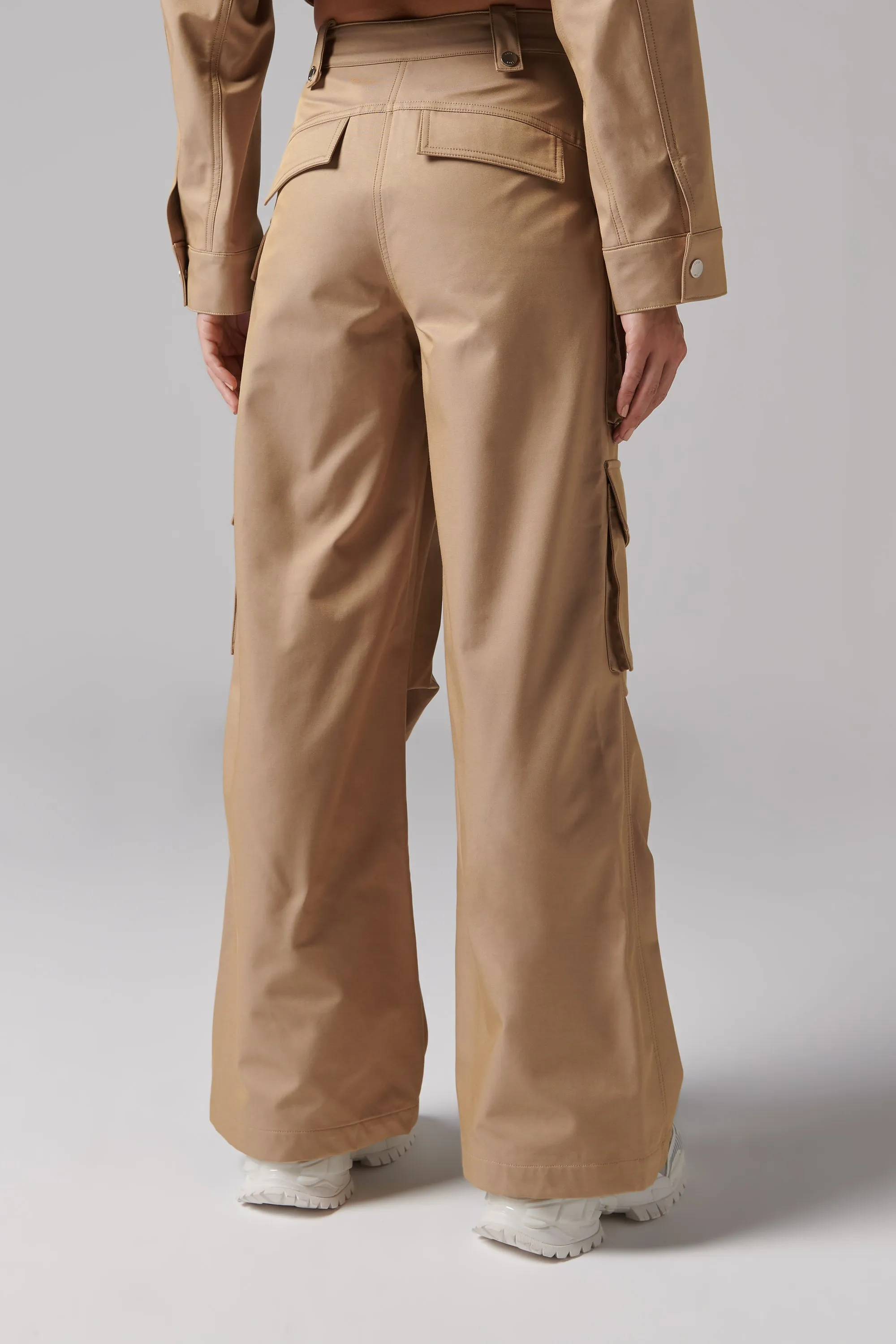 Beige Wide-Leg High-Rise Cargo Pants