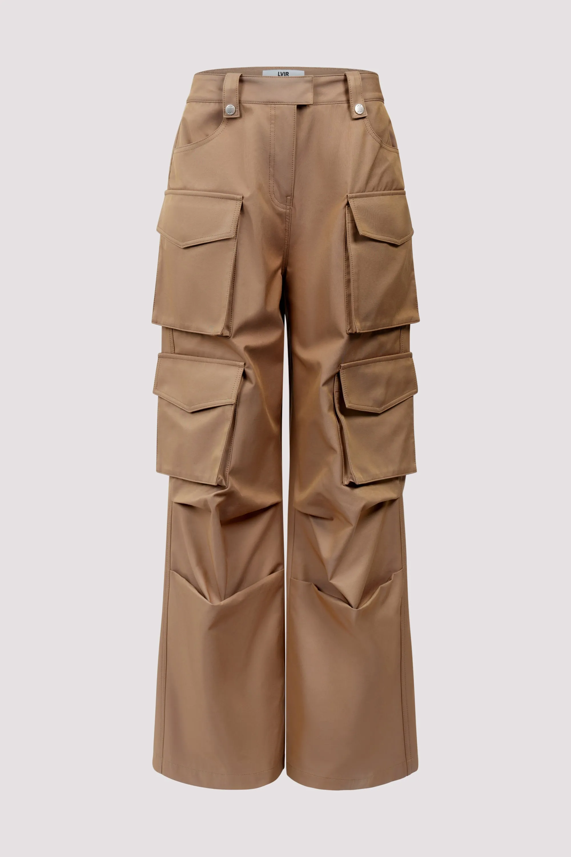 Beige Wide-Leg High-Rise Cargo Pants