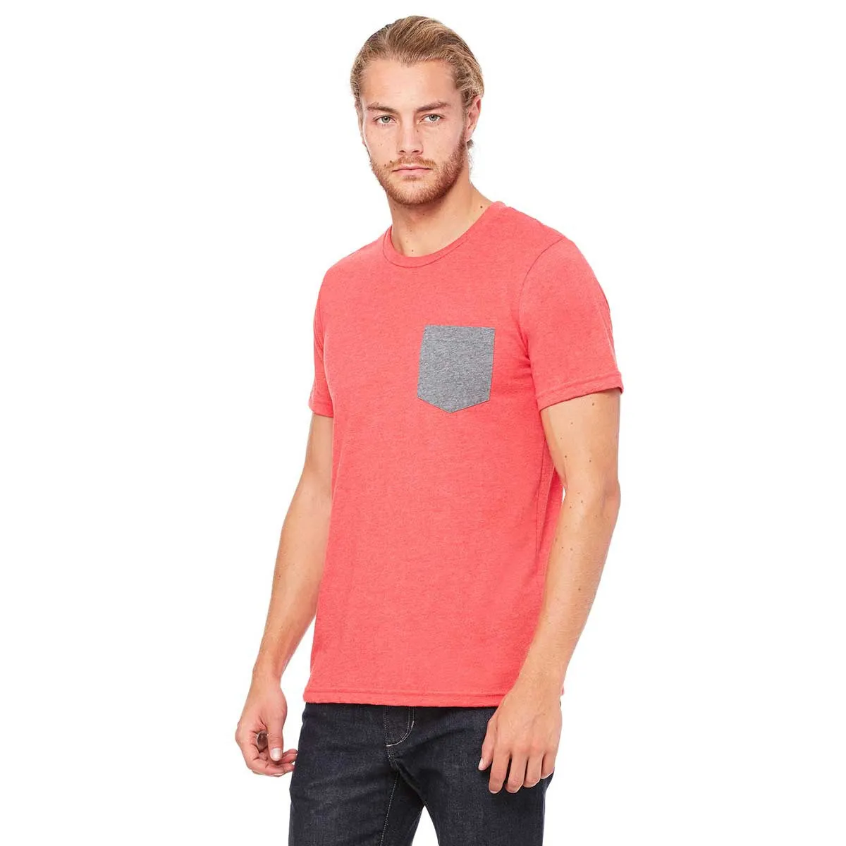 Bella   Canvas Men's Heather Red/Deep Heather Jersey Short-Sleeve Pocket T-Shirt