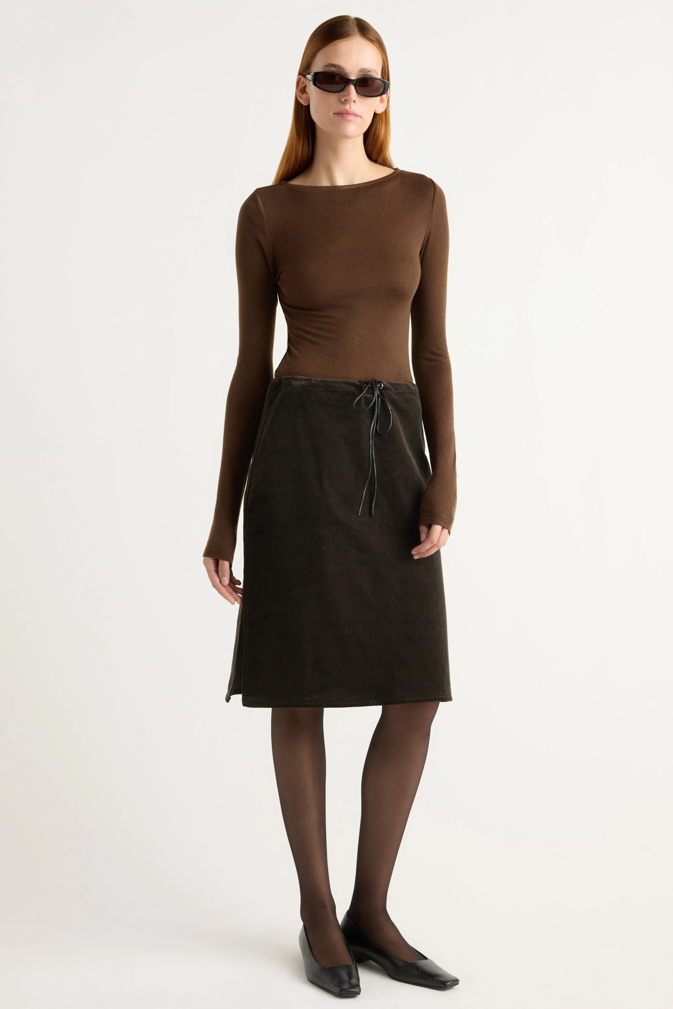 Twist Front Design Bellamy Corduroy Tie-Waist Skirt