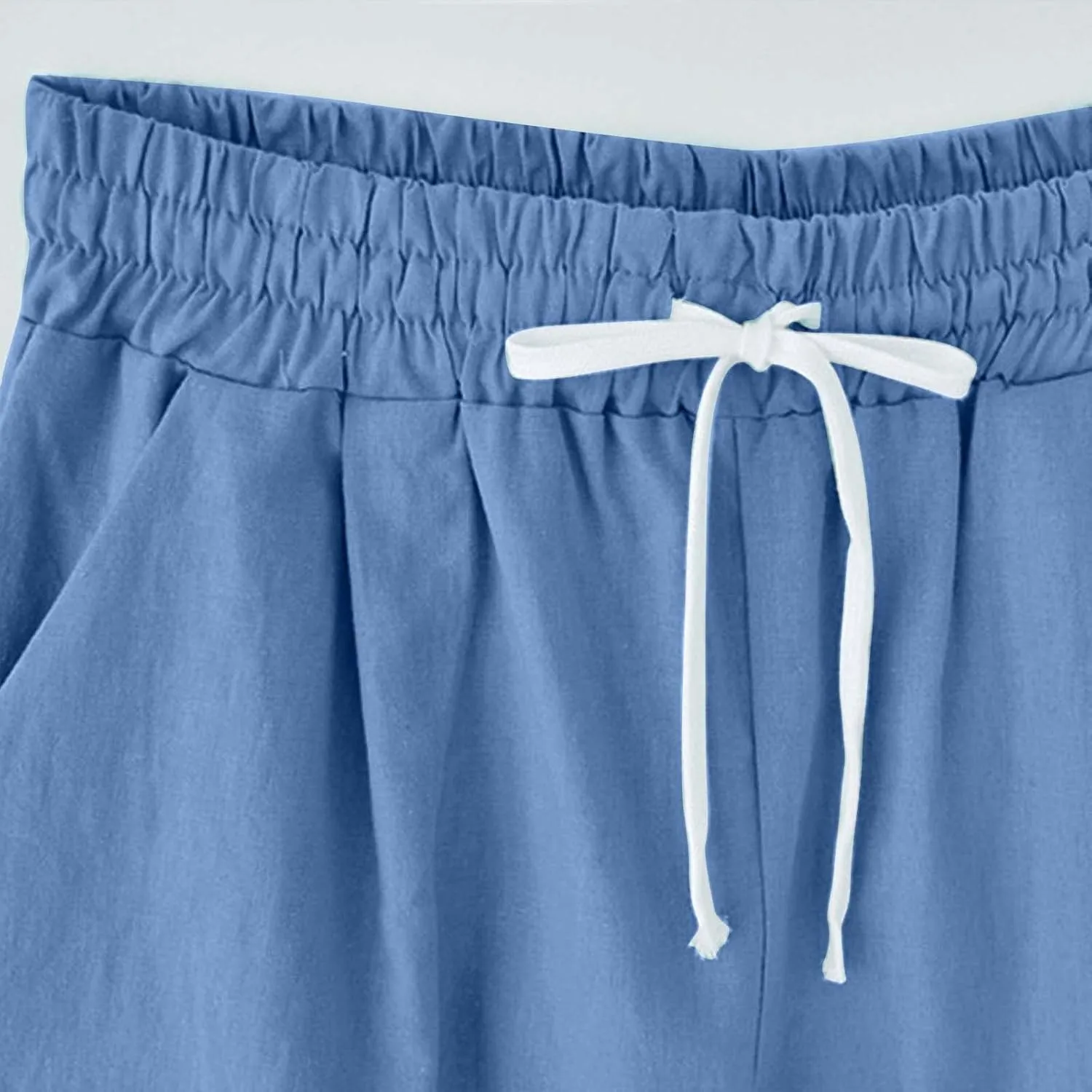 Bermuda Shorts for Women Knee Length Linen Shorts Casual Plus Size Shorts Elastic Waist Half Knee Pants Summer Shorts