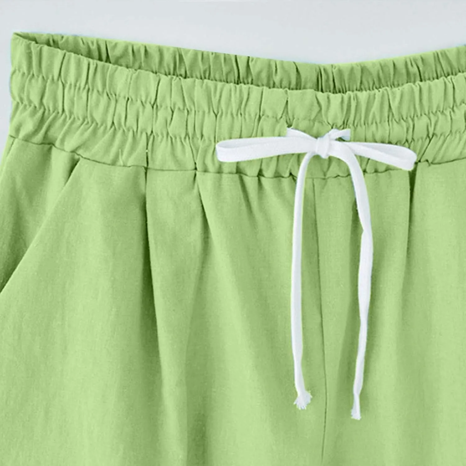 Bermuda Shorts for Women Knee Length Linen Shorts Casual Plus Size Shorts Elastic Waist Half Knee Pants Summer Shorts