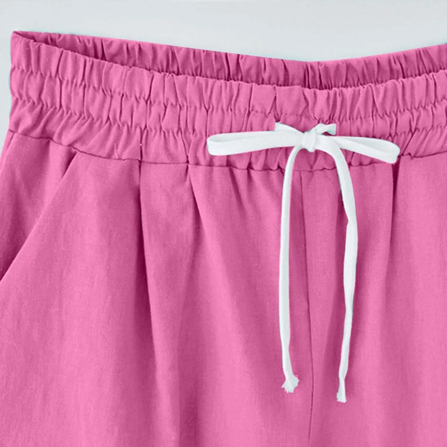 Bermuda Shorts for Women Knee Length Linen Shorts Casual Plus Size Shorts Elastic Waist Half Knee Pants Summer Shorts
