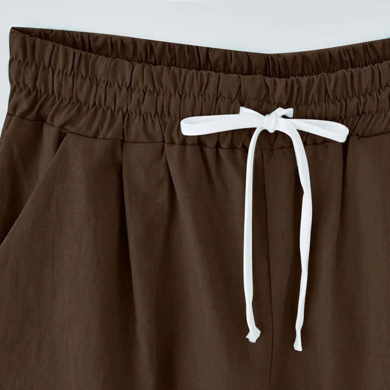 Bermuda Shorts for Women Knee Length Linen Shorts Casual Plus Size Shorts Elastic Waist Half Knee Pants Summer Shorts